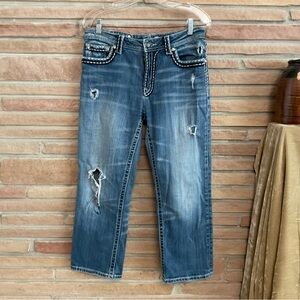 Miss Me Jeans Distressed Embellished Boyfriend Size 30 Cropped